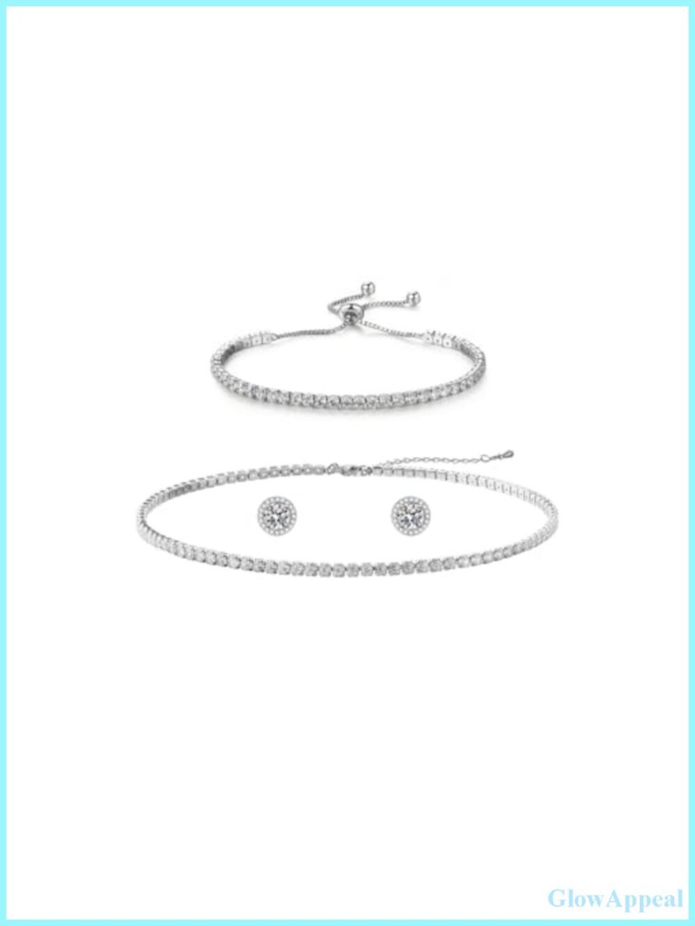 Silver Tennis Jewelry Set Necklace Bracelet Earrings Rhinestone Wedding Bridal